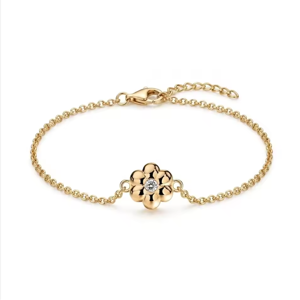 Gold Flower Bracelet with Zircon Accent