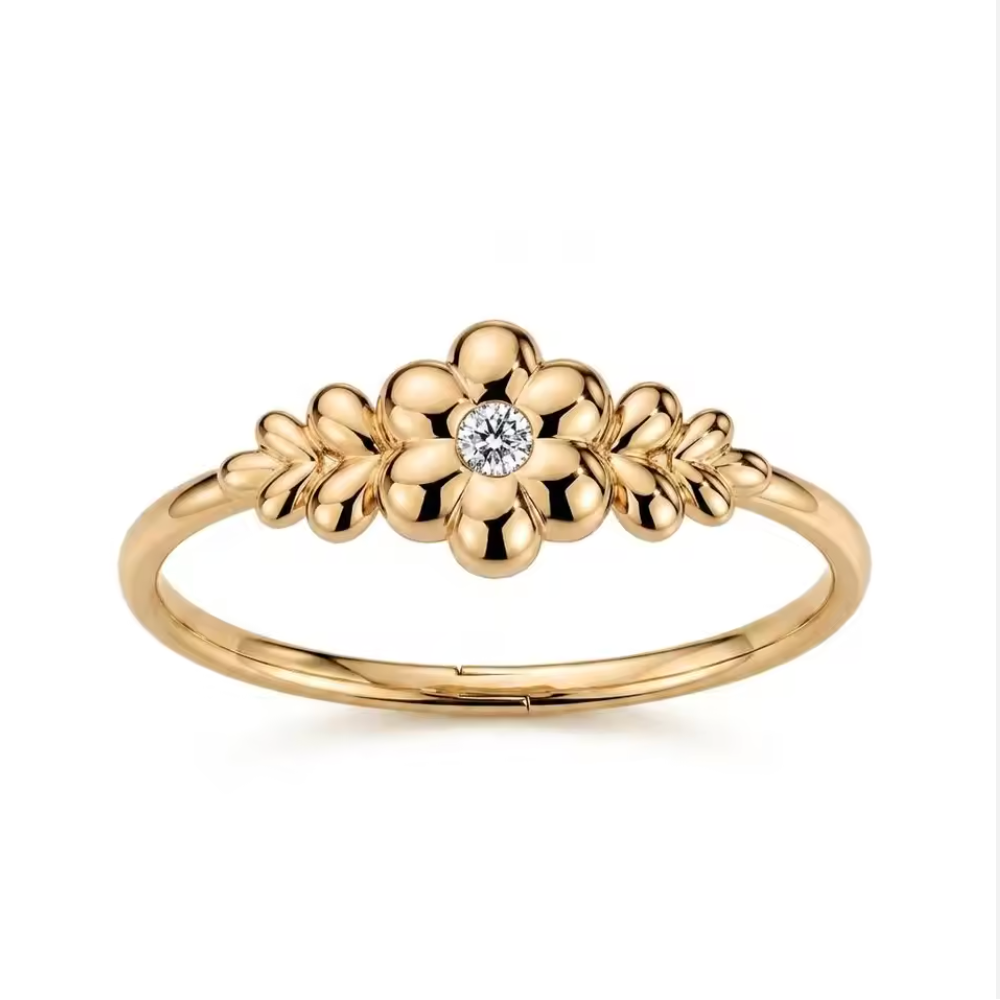 Petal-Design Gold Ring with Sparkling Zircon Center