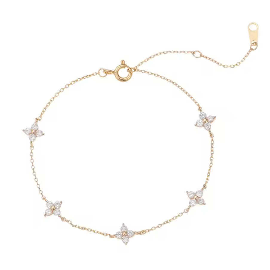 Premium Sterling Silver Floral Zircon Minimalist Bracelet