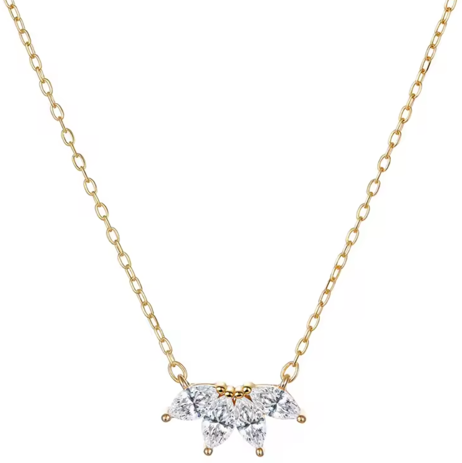 Sparkling 18K Gold Plated CZ Diamond Petal Pendant