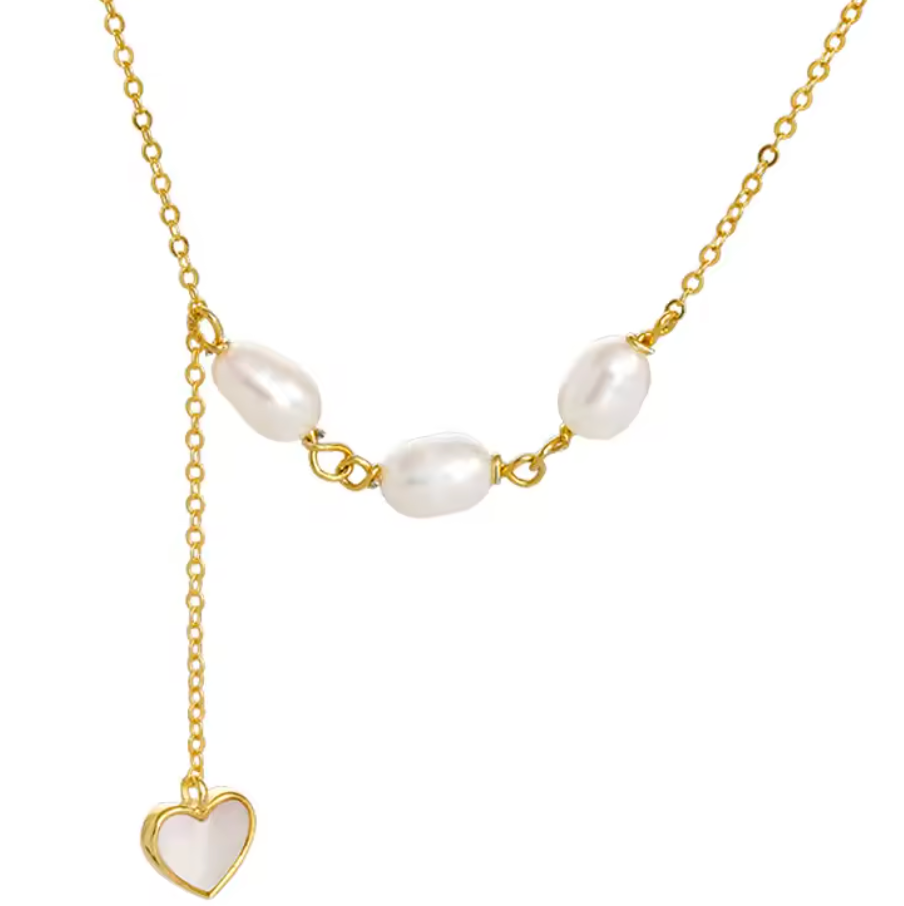 Sterling Silver Lariat Style Pearl Heart Pendant