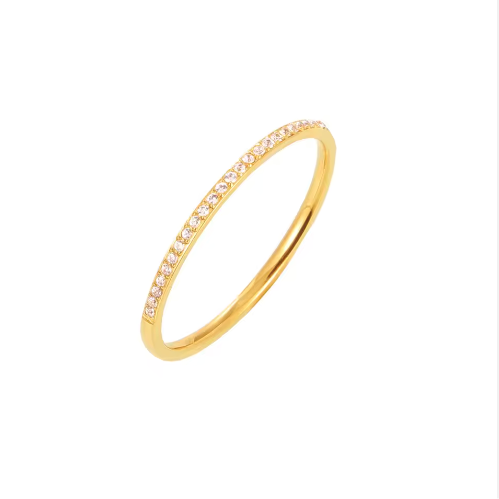Ultra-Thin Instagram Style Micro Pave Gold Ring